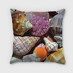Подушка квадратная Композиция из океанских ракушек, цвет: 3D-принт