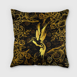 Подушка квадратная Золотая колибри, цвет: 3D-принт