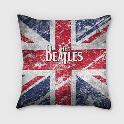 Подушка квадратная The Beatles - лого на фоне флага Великобритании, цвет: 3D-принт