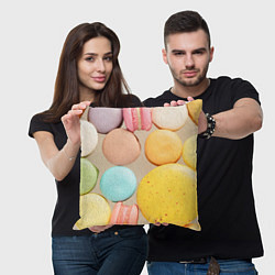Подушка квадратная Разноцветные пирожные Макарон, цвет: 3D-принт — фото 2