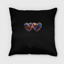 Подушка квадратная Два разноцветных сердечка, цвет: 3D-принт