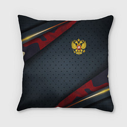 Подушка квадратная Герб России черно-красный камуфляж, цвет: 3D-принт