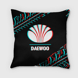 Подушка квадратная Значок Daewoo в стиле glitch на темном фоне, цвет: 3D-принт