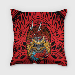 Подушка квадратная Маска воина самурая с драконом, цвет: 3D-принт