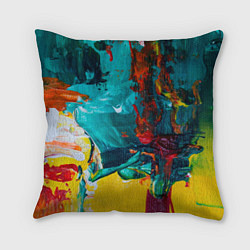 Подушка квадратная Краски на холсте абстракция, цвет: 3D-принт