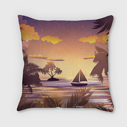 Подушка квадратная Лодка в море на закате возле тропических островов, цвет: 3D-принт