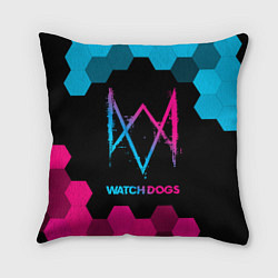 Подушка квадратная Watch Dogs - neon gradient, цвет: 3D-принт