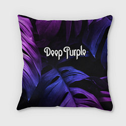Подушка квадратная Deep Purple neon monstera, цвет: 3D-принт