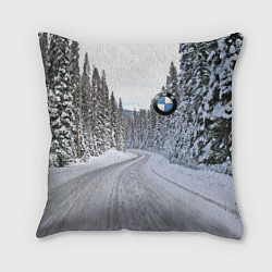 Подушка квадратная BMW - зимняя дорога через лес, цвет: 3D-принт