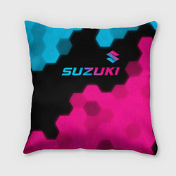 Подушка квадратная Suzuki - neon gradient: символ сверху, цвет: 3D-принт