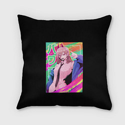 Подушка квадратная Человек-бензопила Пауэр на разноцветном фоне, цвет: 3D-принт