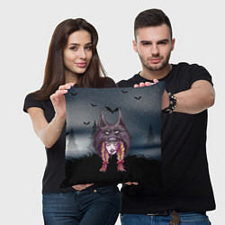 Подушка квадратная Девушка в скальпеле волка, цвет: 3D-принт — фото 2