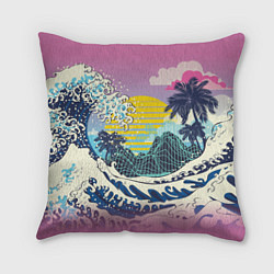 Подушка квадратная Штормовые океанские волны и пальмы, цвет: 3D-принт