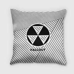 Подушка квадратная Символ Fallout на светлом фоне с полосами, цвет: 3D-принт