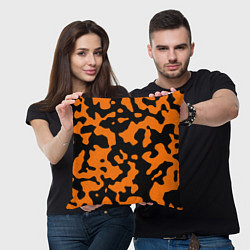 Подушка квадратная Чёрные абстрактные пятна на оранжевом фоне, цвет: 3D-принт — фото 2
