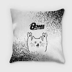 Подушка квадратная David Bowie рок кот на светлом фоне, цвет: 3D-принт