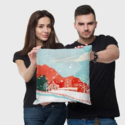 Подушка квадратная Зимние новогодние горы, цвет: 3D-принт — фото 2