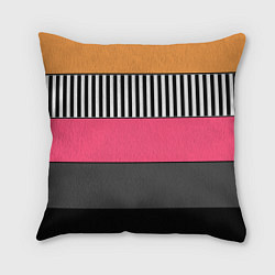 Подушка квадратная Полосатый узор желтые розовые черные полосы, цвет: 3D-принт