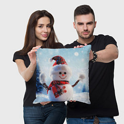 Подушка квадратная Снеговичёк, цвет: 3D-принт — фото 2