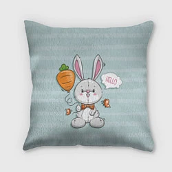 Подушка квадратная Милый зайка с шариком-морковкой, цвет: 3D-принт