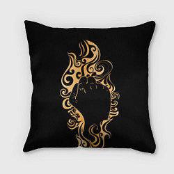 Подушка квадратная Поднятый вверх кулак, окруженный золотым пламенем, цвет: 3D-принт