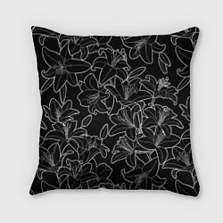 Подушка квадратная Нежные цветы - лилии: черно белыи, цвет: 3D-принт