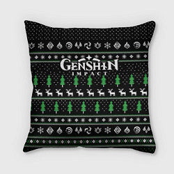 Подушка квадратная Новогодний свитер - Genshin impact, цвет: 3D-принт