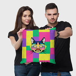 Подушка квадратная Кот в стиле поп-арт, цвет: 3D-принт — фото 2