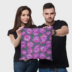Подушка квадратная Яркие хризантемы, цвет: 3D-принт — фото 2