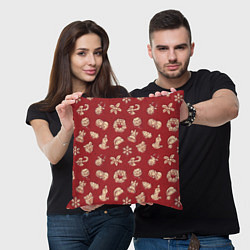 Подушка квадратная Новогоднее настроение: красно-молочный, цвет: 3D-принт — фото 2
