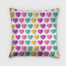 Подушка квадратная Яркие сердечки, цвет: 3D-принт