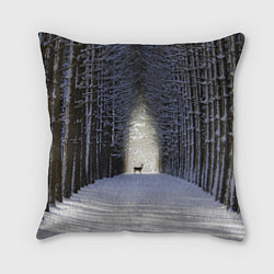 Подушка квадратная Олень в зимнем лесу, цвет: 3D-принт