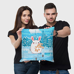 Подушка квадратная Зайка с игрушкой, цвет: 3D-принт — фото 2