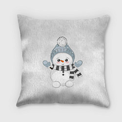 Подушка квадратная Милый снеговик и снежинки, цвет: 3D-принт