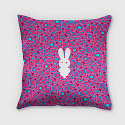 Подушка квадратная Белый кролик на розовом - символ 2023, цвет: 3D-принт