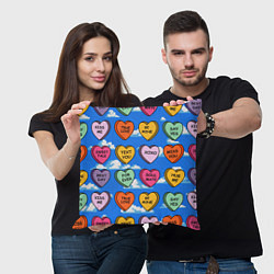 Подушка квадратная Валентинки конфетки сердечки с посланиями, цвет: 3D-принт — фото 2