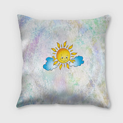 Подушка квадратная Зимнее солнышко радуется, цвет: 3D-принт
