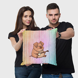 Подушка квадратная Свинья играет на банджо, цвет: 3D-принт — фото 2