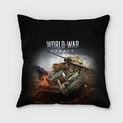 Подушка квадратная World War Heroes логотип и танки, цвет: 3D-принт
