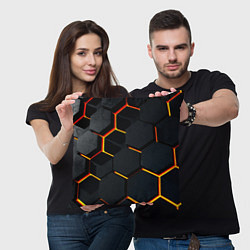 Подушка квадратная Плиты стиль соты киберпанк, цвет: 3D-принт — фото 2