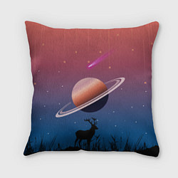 Подушка квадратная Сатурн на фоне падающих звезд и кометы, цвет: 3D-принт