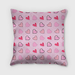 Подушка квадратная Валентинки на нежно-розовом фоне, цвет: 3D-принт