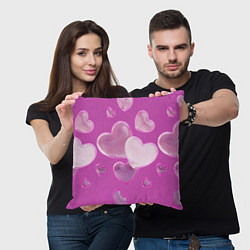 Подушка квадратная Сердца на розовов фоне, цвет: 3D-принт — фото 2