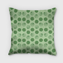 Подушка квадратная Узор из круглых арбузов на зеленом фоне, цвет: 3D-принт