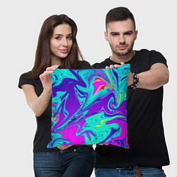 Подушка квадратная Неоновые краски разводы, цвет: 3D-принт — фото 2