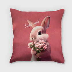 Подушка квадратная Розовый заяц с цветами, цвет: 3D-принт