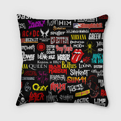 Подушка квадратная Логотипы рок групп цветные, цвет: 3D-принт