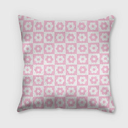 Подушка квадратная Pink flower checkers, цвет: 3D-принт