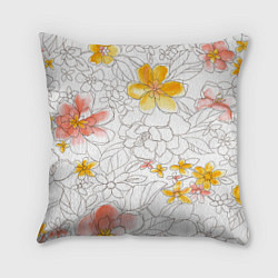 Подушка квадратная Нарисованный цветы - светлый, цвет: 3D-принт