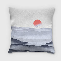 Подушка квадратная Японский пейзаж - восход солнца, цвет: 3D-принт